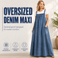 Damens oversize-kostymkjol i denim med hängslen, maxilängd, ledig stil