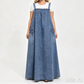 Damens oversize-kostymkjol i denim med hängslen, maxilängd, ledig stil