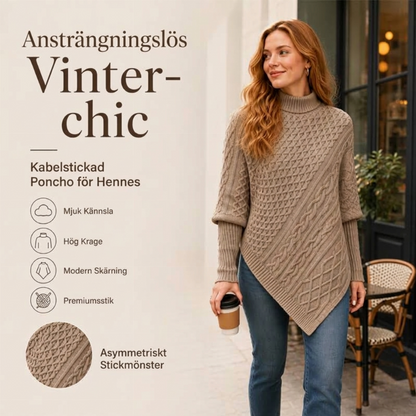 Ponchotröja i kabelstickning för damer