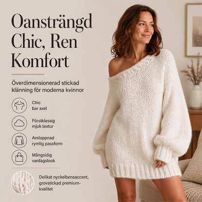 Damens mysig tröja med axelbandslös design, klänningsmodell