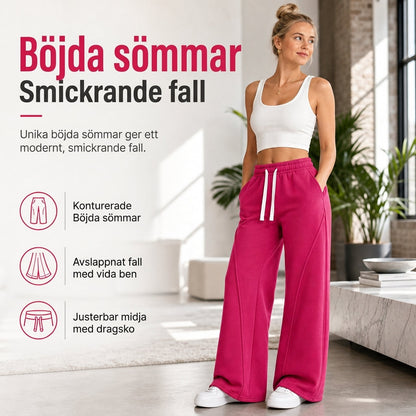 Damhögmidjade vida myrbyxor med böjda sömmar och fickor