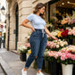Damjeans med elastisk midja och fickor