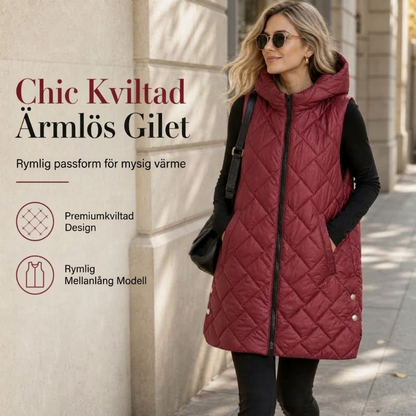 📢🎉50 % rabatt!!!🛍️✨Vadderad ärmlös huvtröja för damer, medellång, fritidsstil
