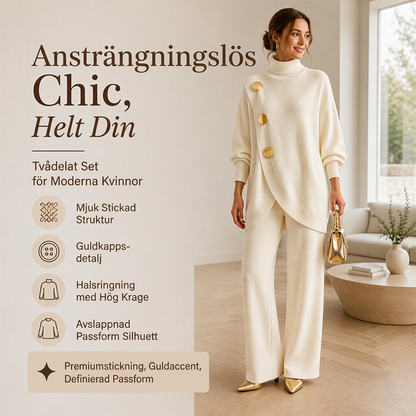 🛍️ Specialerbjudande ✨ Elegant set med damtröja med hög hals och byxor med vida ben – bekväm passform och elegant look