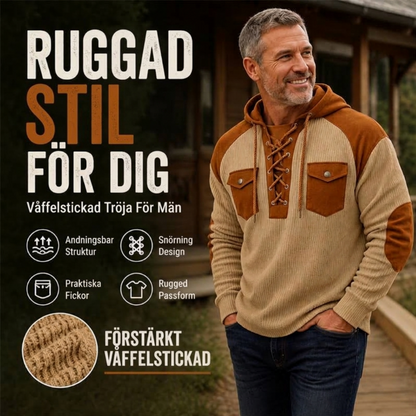 Herrtröja med vadderstickning, snörning och luva, ledig modell