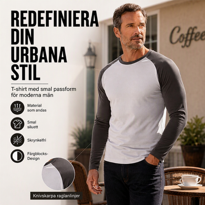 Långärmad raglan-t-shirt för män med färgblockdesign