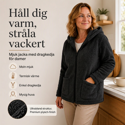Ledig plyschjacka med huva för kvinnor