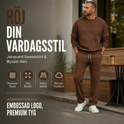 Set för män: Jacquard-bokstäver sweatshirt och byxor med dragsko