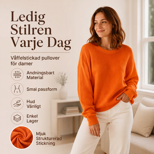 Stilren Varje Dag – Mjuk Våffelstickad Pullover för Dam