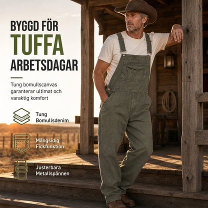 Arbetsbyxor i kraftig bomullsdenim för män, lös passform, raka ben, multifickor för praktisk användning