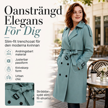 Smalpassad dubbelknäppt trenchcoat för kvinnor