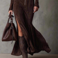 Long Sleeve Faux Suede Zipper Maxi Dress