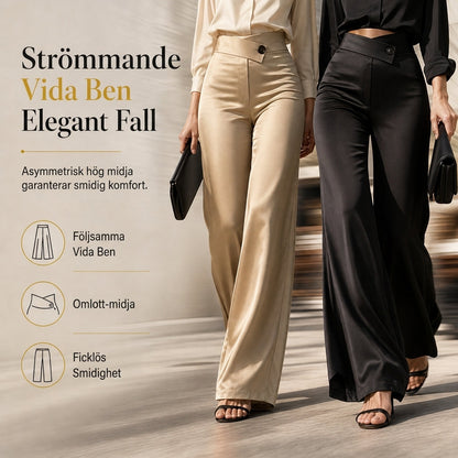 📢🎉50 % rabatt!!!🛍️✨Eleganta, högt skurna, vida satinbyxor med asymmetrisk midja