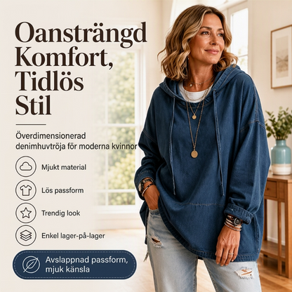 Ledis ledig huvtröja i denim