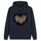 Kvinnlig ledig fleecehoodie med leopardhjärttryck och känguruficka