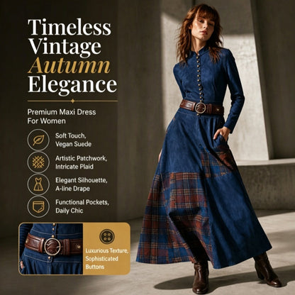 Women's Faux Suede Plaid Patchwork Dress