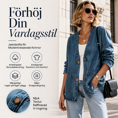 Kvinnlig ledig denimkofta med V-ringning