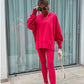 Sportig och stilren tvådelad set - enfärgad långärmad sweatshirt och damleggings