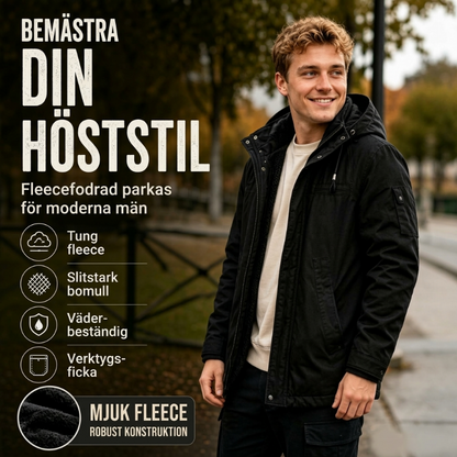 Herrjacka med plyschfoder och huva, arbetsjacka