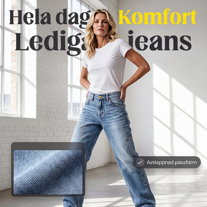 Kvinnliga lediga jeans med lös passform och raka ben