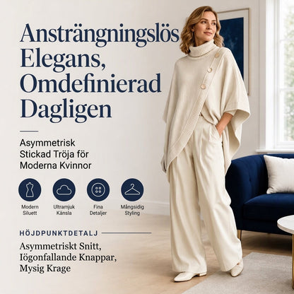 Flickors Asymmetrisk Turtleneck Poncho Stickad Tröja
