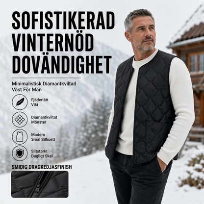 Varmt vinterväst i diamantkviltat tyg för män