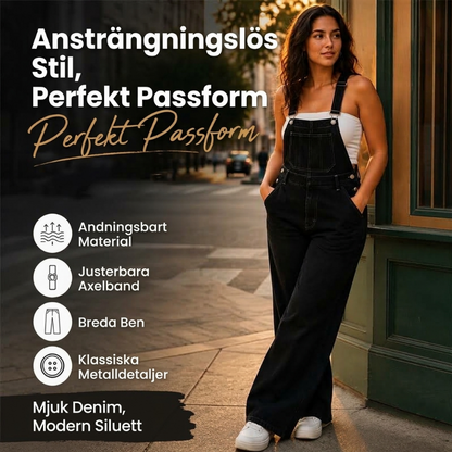 Damoverall i denim med vida ben och fickor