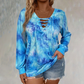 Damtopp med tie-dye-tryck, snörning och V-ringning
