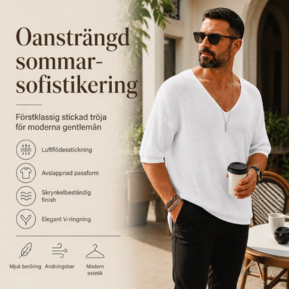Casual V-halsad stickad T-shirt för män