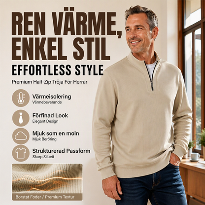 Herrtröja med halvdragkedja, varmt fodrad, ribbstickad sweatshirt