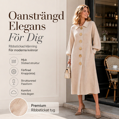Maxiklänning i ribbstickat till kvinnor med lyktärmar