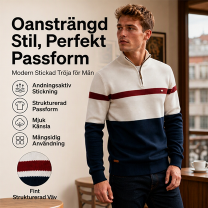 Casual halvdragad stickad tröja i färgblock för män