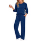 Set med ribbad stickad topp och raka byxor för damer