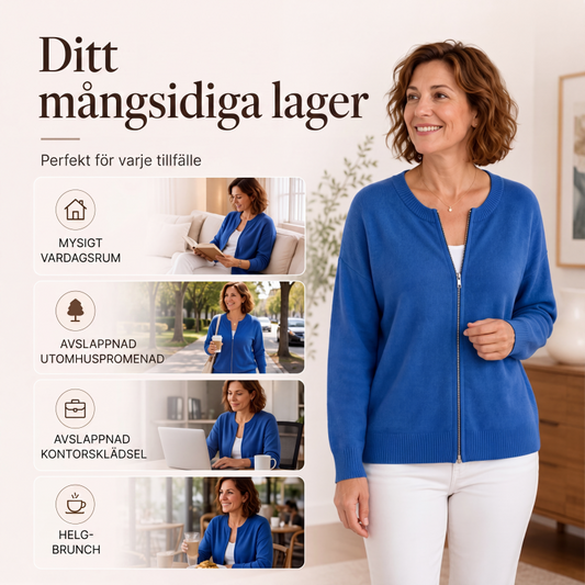 Kvinnors lediga stickad jacka med dragkedja