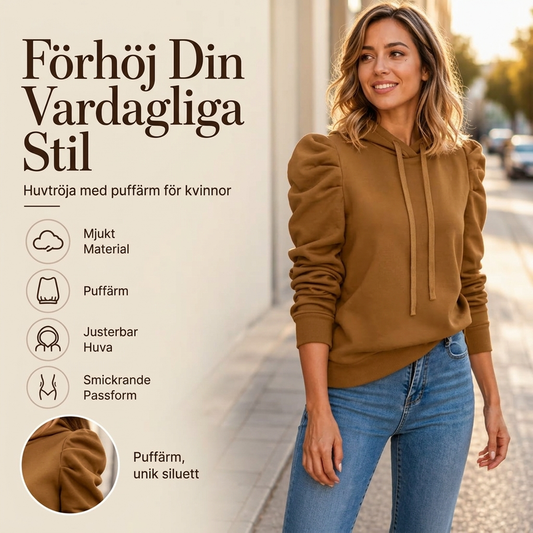 Huvtröja med puffärmar för kvinnor, stilren och ledig