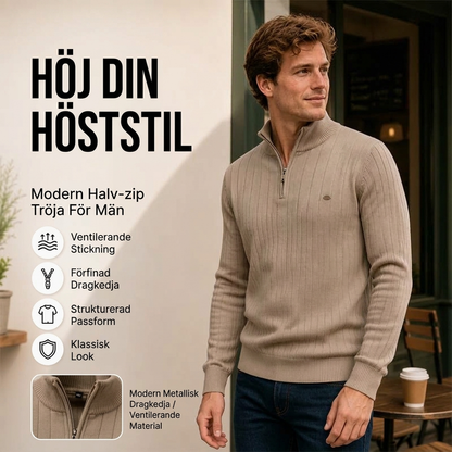 😎Herr avslappnad halvdragens tröja med skiktkrage💼
