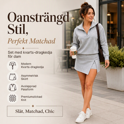 Set med halvzipad tröja och asymmetrisk omlott-skort för kvinnor