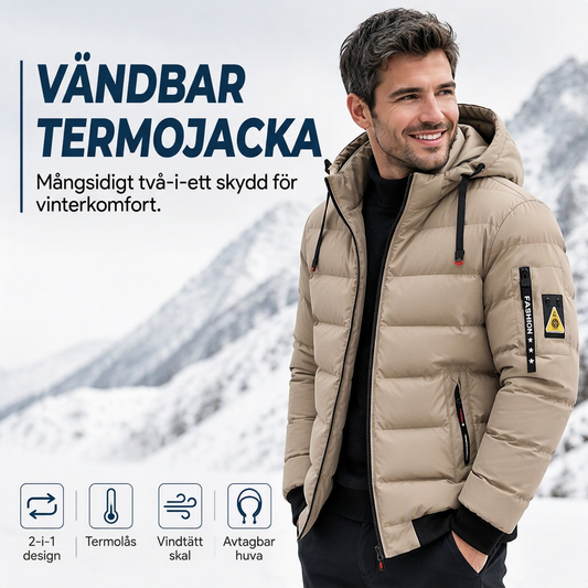 💰 Halva priset! 🧥 Vändbar varm kappa med huva för män – skön, vindtät, 🚚 fri frakt, perfekt för kalla dagar. ✨