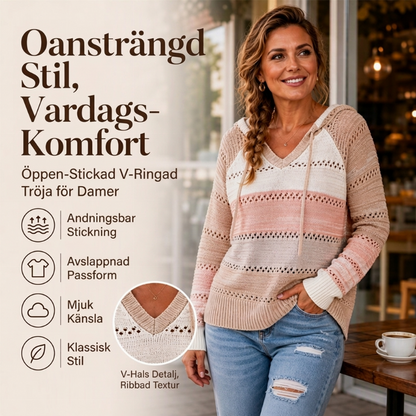 Färgglad, öppen stickad huvtröja för kvinnor