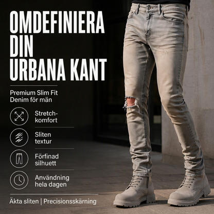 Herrar trendiga rivna slim-fit jeans