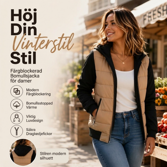 🚚 Fri frakt på just den här produkten! ✨ 🧥 Vadderad huvjacka för kvinnor med lappad design – varm, bekväm och perfekt för kalla dagar, nu till halva priset! ✨