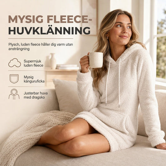 🧥 Mysig fleeceklänning med huva för kvinnor – ultramjuk, varm, dragsko och fickor, perfekt för kalla dagar, nu till halva priset! ✨