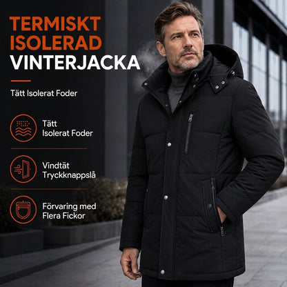 Mittlångt vinterjacka för män – vadderad, tjockare, avslappnad stil för affärer och vardag, avsedd för medelålders herrar