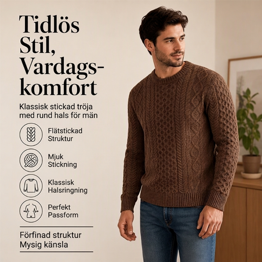 Fri frakt✈️Casual kabelstickad tröja med rund hals för män