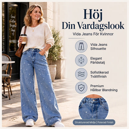 Herrbyxor i denim med pärlstickning och vidbenad design