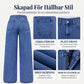 Herrbyxor i denim med pärlstickning och vidbenad design