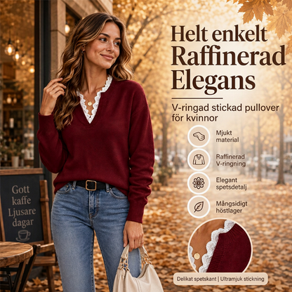 Kofta i stickad kvalitet med skärgårdskrage och spetsdetaljer, designad för damer