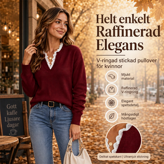 Kofta i stickad kvalitet med skärgårdskrage och spetsdetaljer, designad för damer