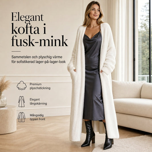 Lång koft i fuskpäls och fleece för kvinnor, fluffig och överdimensionerad stickad rock för höst och vinter