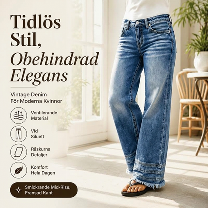 Vintage bredbyxjeans för kvinnor med oförkanten